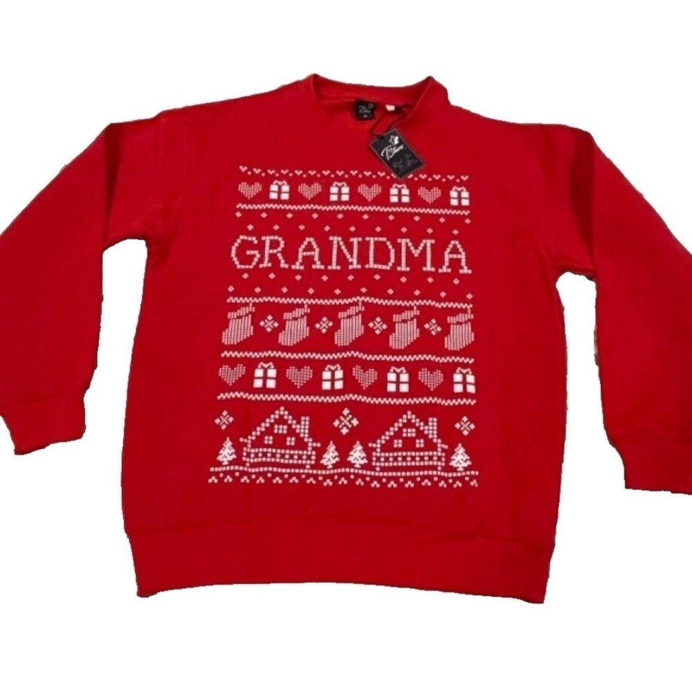 T Stars GRANDMA Women's Graphic Print Christmas Sweatshirt;‎ Red; Size M; NWT